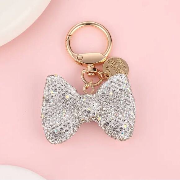 other Accessories - White Rhinestone Glitter Bow Keychain